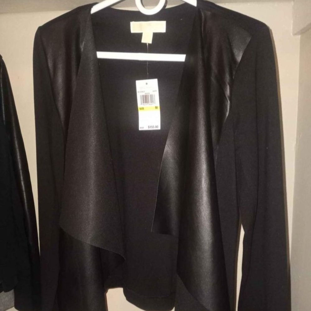 Michael Kors Faux Leather Drape Cardigan